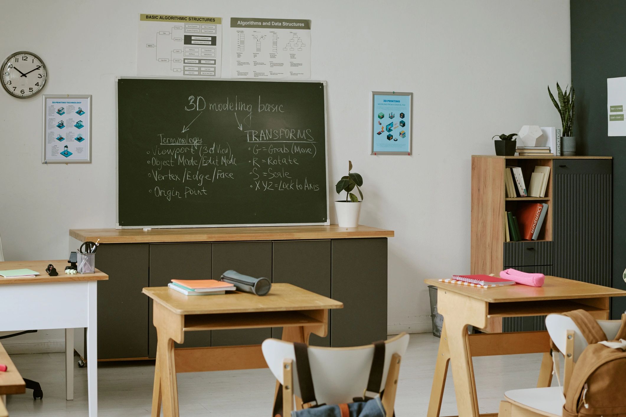 Aula con muebles escolares modernos